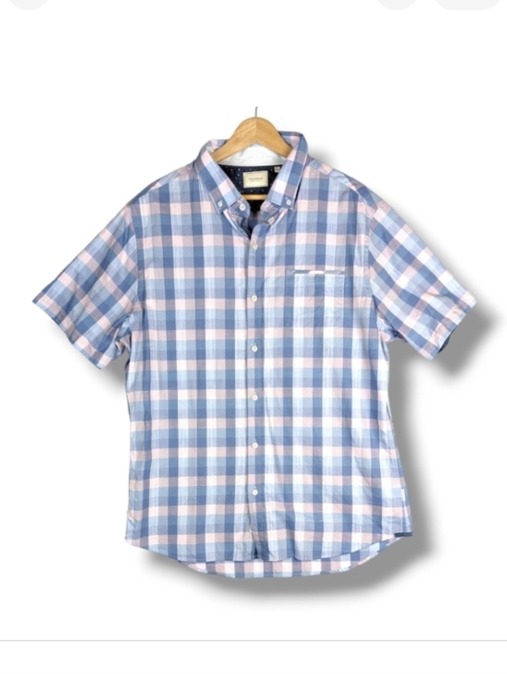 7 Diamonds Mondaze Short Sleeve Button Front Shirt XL Pink Blue Plaid smk-6240